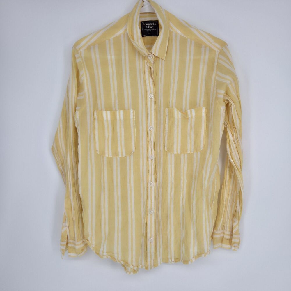 Abercrombie & Fitch Striped Button Down Shirt Yellow White Womens Size Small